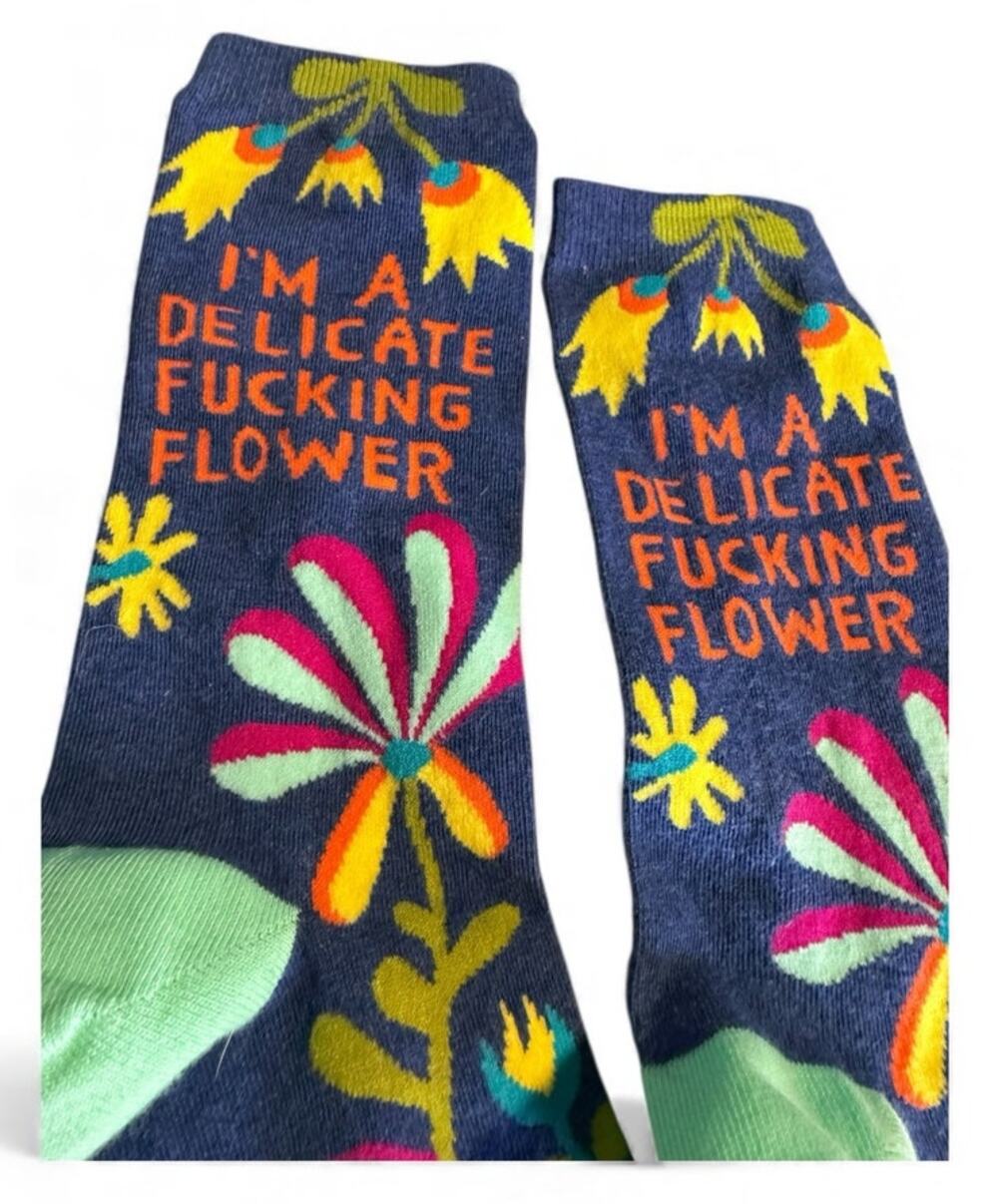 Blue Q "I'm A Delicate Flower" Socks, Sarcastic Attitude Colorful